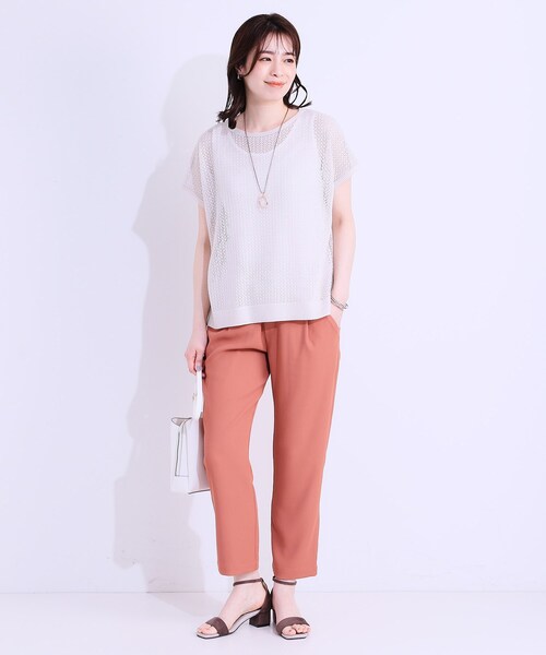 DRESKIP(ドレスキップ)の「【S-LL/2点セット】程よいラメが上品 透かしニット+タンクトップ(ニット/セーター・レディース・オレンジ/ブラック/オフホワイト・02/03/01)」の6枚目の写真