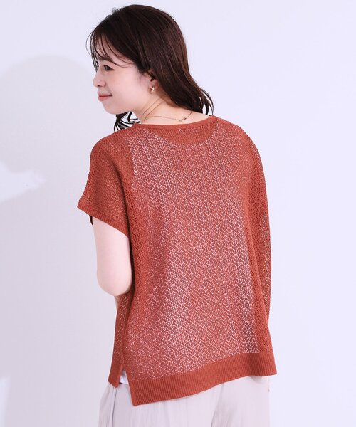 DRESKIP(ドレスキップ)の「【S-LL/2点セット】程よいラメが上品 透かしニット+タンクトップ(ニット/セーター・レディース・オレンジ/ブラック/オフホワイト・02/03/01)」の9枚目の写真