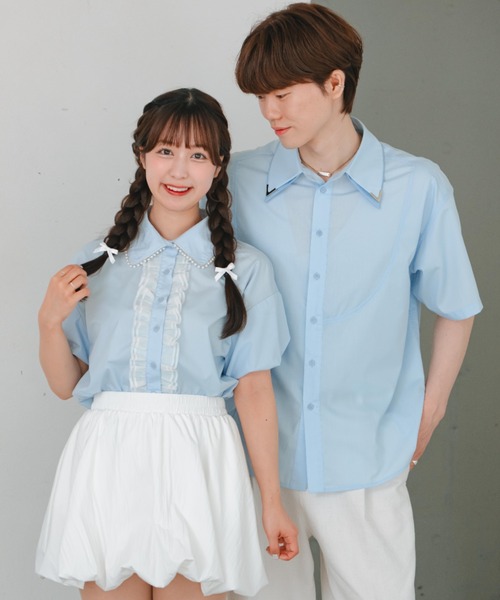 INTER FACTORY(インターファクトリー)の「【mayuka × wataru】 -クラウドブルーシャツ- made in INTER FACTORY(シャツ/ブラウス・レディース・ブルー系2/ブルー系1・FREE)」の4枚目の写真