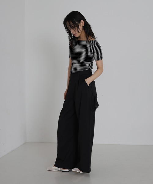 セール】オフショルボーダーリブトップス（Tシャツ/カットソー