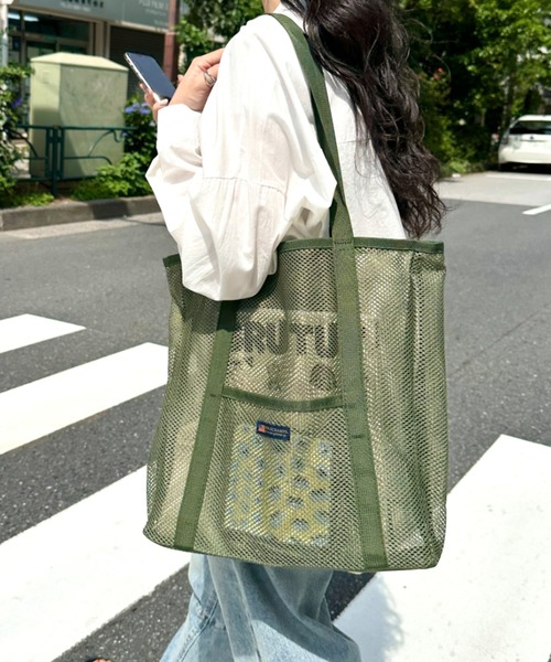 POLOCHAMPS（ポロチャンプス）の「POLOCHAMPS(ポロチャンプス)/軽量 大容量 A4サイズ収納可能 メッシュトートバッグ（トートバッグ・レディース・カーキ/ブラック/アイボリー・FREE）」の3枚目の写真
