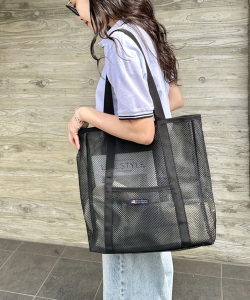 POLOCHAMPS（ポロチャンプス）の「POLOCHAMPS(ポロチャンプス)/軽量 大容量 A4サイズ収納可能 メッシュトートバッグ（トートバッグ・レディース・カーキ/ブラック/アイボリー・FREE）」の9枚目の写真