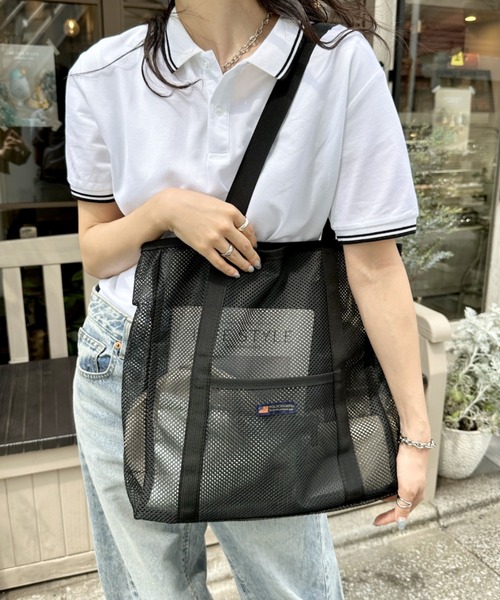 POLOCHAMPS（ポロチャンプス）の「POLOCHAMPS(ポロチャンプス)/軽量 大容量 A4サイズ収納可能 メッシュトートバッグ（トートバッグ・レディース・カーキ/ブラック/アイボリー・FREE）」の14枚目の写真