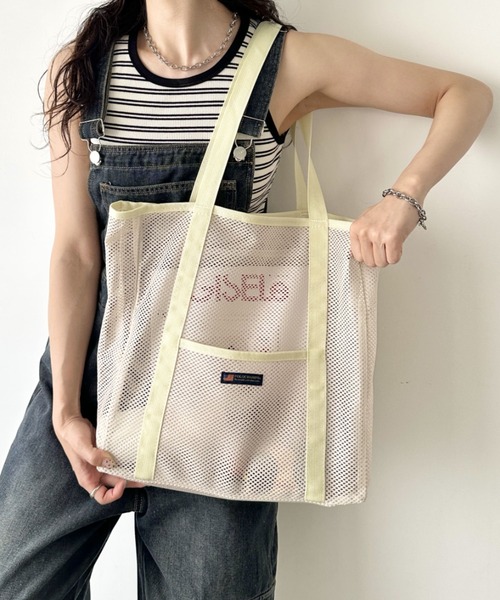 POLOCHAMPS（ポロチャンプス）の「POLOCHAMPS(ポロチャンプス)/軽量 大容量 A4サイズ収納可能 メッシュトートバッグ（トートバッグ・レディース・カーキ/ブラック/アイボリー・FREE）」の5枚目の写真