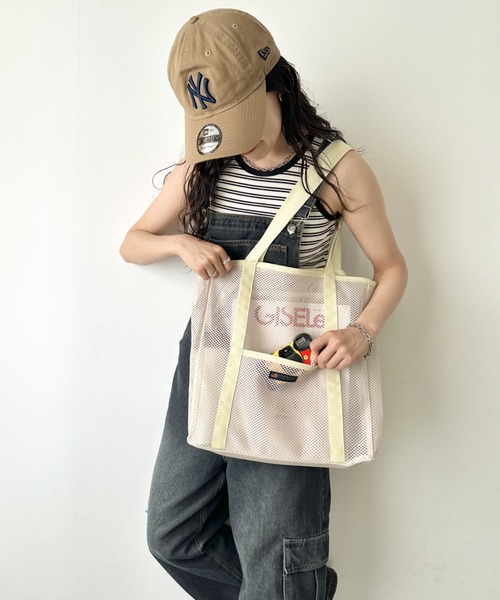 POLOCHAMPS（ポロチャンプス）の「POLOCHAMPS(ポロチャンプス)/軽量 大容量 A4サイズ収納可能 メッシュトートバッグ（トートバッグ・レディース・カーキ/ブラック/アイボリー・FREE）」の7枚目の写真