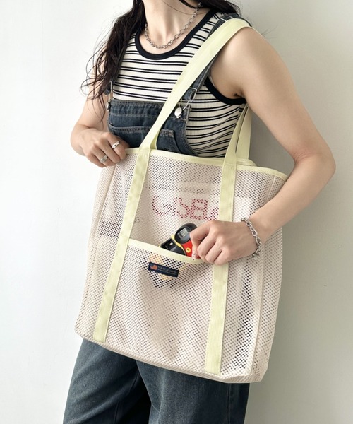 POLOCHAMPS（ポロチャンプス）の「POLOCHAMPS(ポロチャンプス)/軽量 大容量 A4サイズ収納可能 メッシュトートバッグ（トートバッグ・レディース・カーキ/ブラック/アイボリー・FREE）」の4枚目の写真