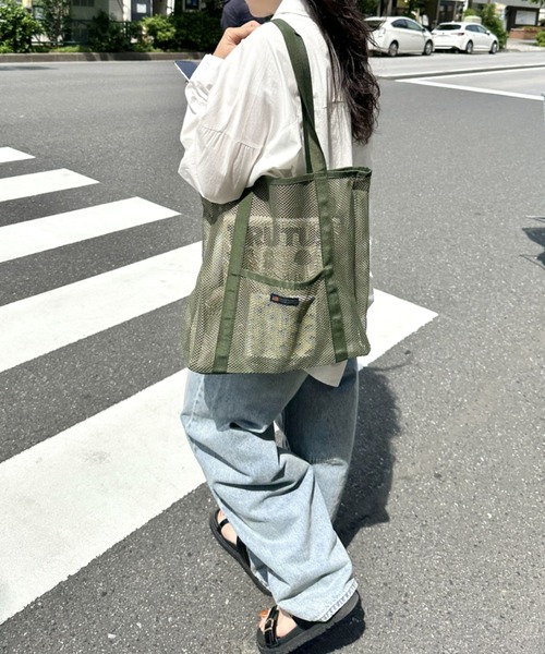 POLOCHAMPS（ポロチャンプス）の「POLOCHAMPS(ポロチャンプス)/軽量 大容量 A4サイズ収納可能 メッシュトートバッグ（トートバッグ・レディース・カーキ/ブラック/アイボリー・FREE）」の19枚目の写真