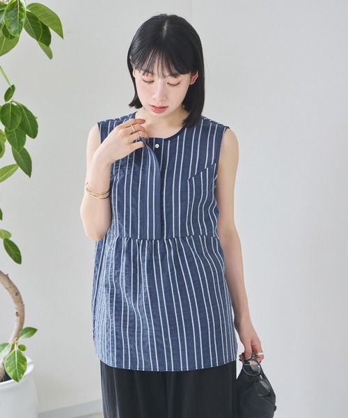 KATHARINE ROSS（キャサリンロス）の「【KATHARINE ROSS】ブライトストライプブラウス（シャツ/ブラウス・レディース・ベージュ/ネイビー・MEDIUM）」の10枚目の写真