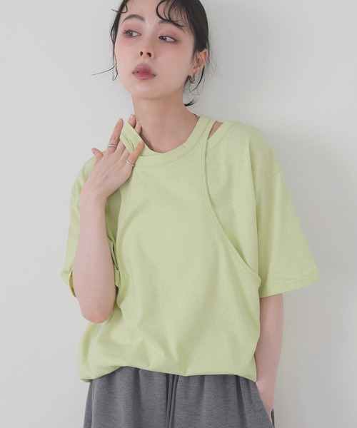 LIAN(リアン)の「アシンメトリーTシャツ(Tシャツ/カットソー・レディース・スミクロ/グリーン/オフホワイト/ブラック・FREE)」の4枚目の写真