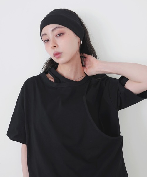 LIAN(リアン)の「アシンメトリーTシャツ(Tシャツ/カットソー・レディース・スミクロ/グリーン/オフホワイト/ブラック・FREE)」の3枚目の写真