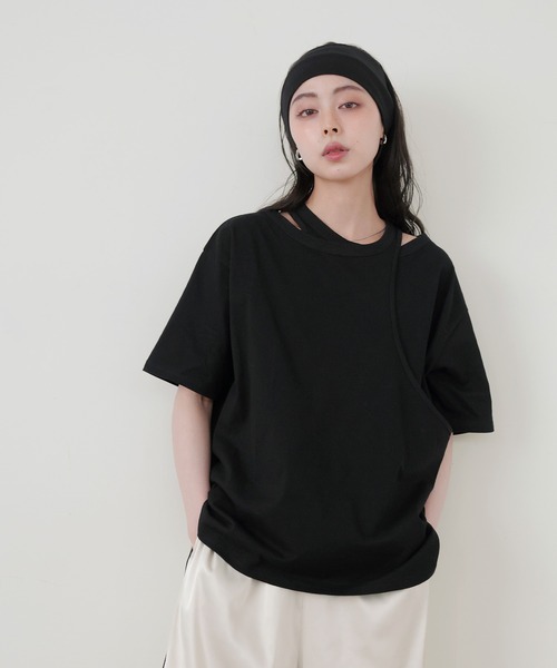 LIAN(リアン)の「アシンメトリーTシャツ(Tシャツ/カットソー・レディース・スミクロ/グリーン/オフホワイト/ブラック・FREE)」の20枚目の写真