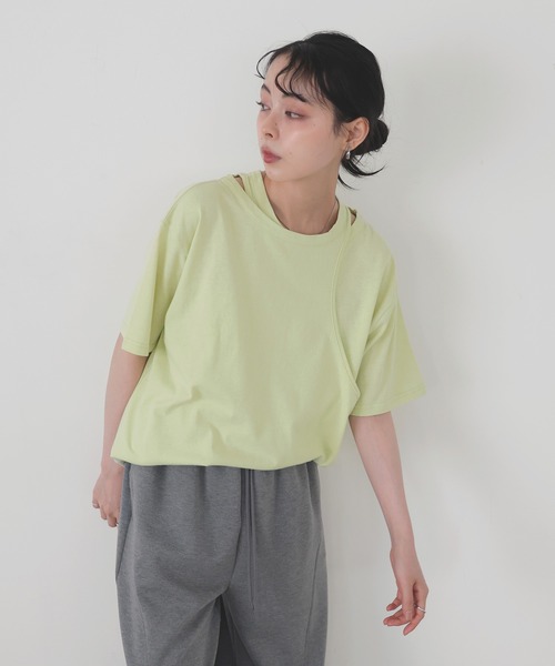 LIAN(リアン)の「アシンメトリーTシャツ(Tシャツ/カットソー・レディース・スミクロ/グリーン/オフホワイト/ブラック・FREE)」の11枚目の写真