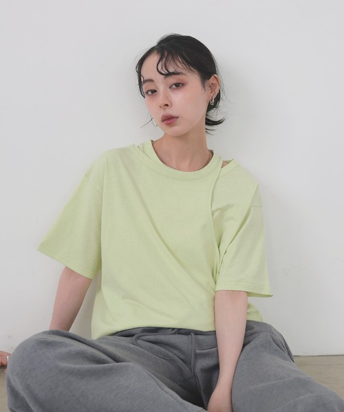 LIAN(リアン)の「アシンメトリーTシャツ(Tシャツ/カットソー・レディース・スミクロ/グリーン/オフホワイト/ブラック・FREE)」の12枚目の写真