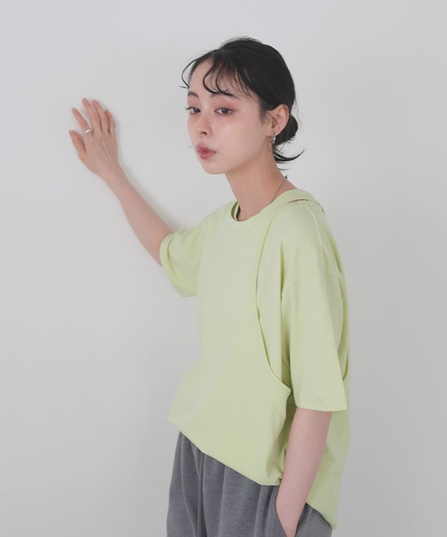 LIAN(リアン)の「アシンメトリーTシャツ(Tシャツ/カットソー・レディース・スミクロ/グリーン/オフホワイト/ブラック・FREE)」の13枚目の写真