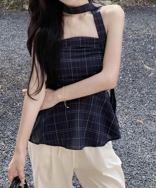 SPIGA(スピーガ)の「ボータイ付格子ペプラムベアトップス(その他トップス・レディース・ネイビー・X-LARGE/LARGE/MEDIUM/SMALL)」の6枚目の写真