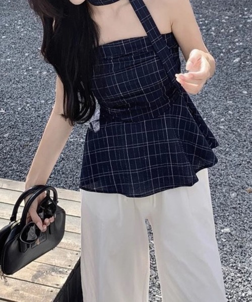 SPIGA(スピーガ)の「ボータイ付格子ペプラムベアトップス(その他トップス・レディース・ネイビー・X-LARGE/LARGE/MEDIUM/SMALL)」の8枚目の写真