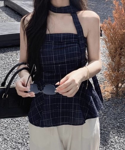SPIGA(スピーガ)の「ボータイ付格子ペプラムベアトップス(その他トップス・レディース・ネイビー・X-LARGE/LARGE/MEDIUM/SMALL)」の9枚目の写真