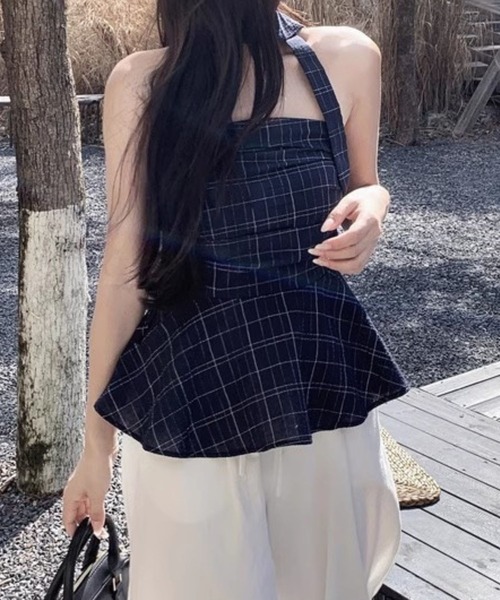 SPIGA(スピーガ)の「ボータイ付格子ペプラムベアトップス(その他トップス・レディース・ネイビー・X-LARGE/LARGE/MEDIUM/SMALL)」の10枚目の写真