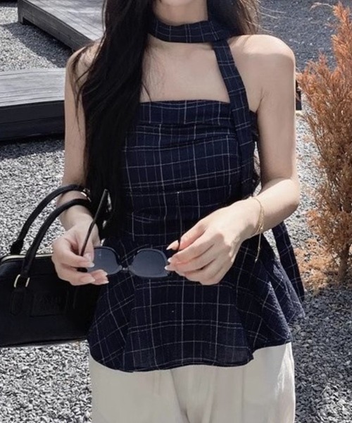 SPIGA(スピーガ)の「ボータイ付格子ペプラムベアトップス(その他トップス・レディース・ネイビー・X-LARGE/LARGE/MEDIUM/SMALL)」の11枚目の写真