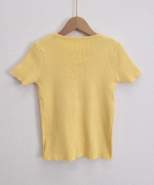 Miniministore(ミニミニストア)の「リボンレース付きリブニット Vネック夏服(Tシャツ/カットソー・レディース・イエロー/ピンク/ホワイト/ライトブルー/ブラック・FREE)」の16枚目の写真