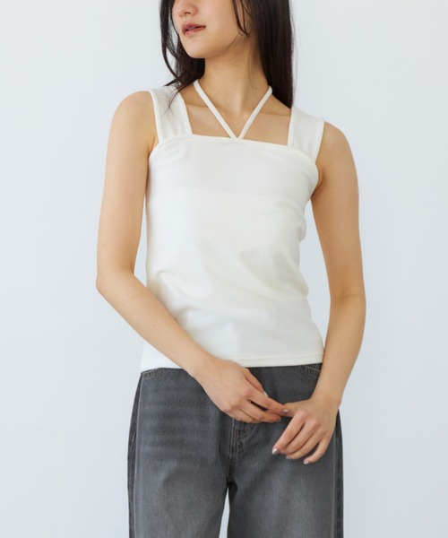 COHINA(コヒナ)の「2WAYパイルスクエアタンク 【低身長・小柄女性】(タンクトップ・レディース・ホワイト/グレー/ブルー・ONE SIZE)」の1枚目の写真
