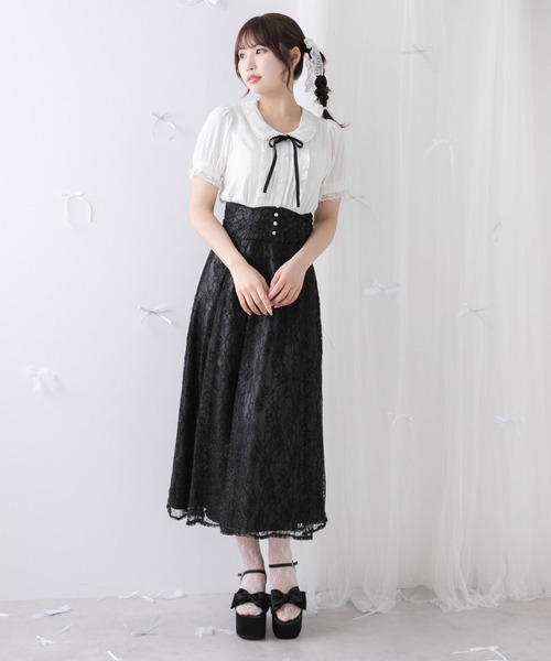 DearMyLoveRose（ディアマイラブローズ）の「丸襟クラシカルガーリーブラウス【大きいサイズ有り】（シャツ/ブラウス・レディース・チェック/ホワイト/ブラック・SMALL/MEDIUM/LL/LARGE/3L）」の6枚目の写真
