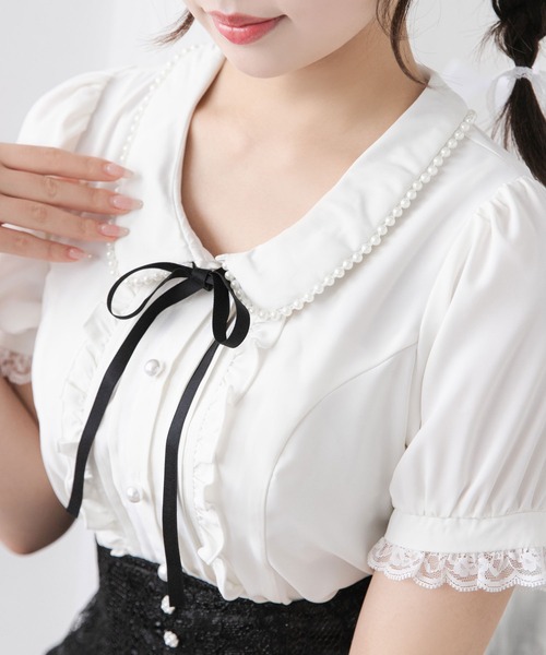DearMyLoveRose（ディアマイラブローズ）の「丸襟クラシカルガーリーブラウス【大きいサイズ有り】（シャツ/ブラウス・レディース・チェック/ホワイト/ブラック・SMALL/MEDIUM/LL/LARGE/3L）」の8枚目の写真