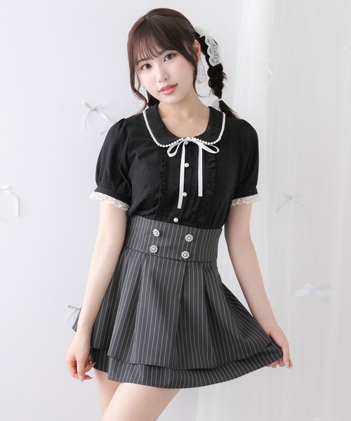 DearMyLoveRose（ディアマイラブローズ）の「丸襟クラシカルガーリーブラウス【大きいサイズ有り】（シャツ/ブラウス・レディース・チェック/ホワイト/ブラック・SMALL/MEDIUM/LL/LARGE/3L）」の11枚目の写真