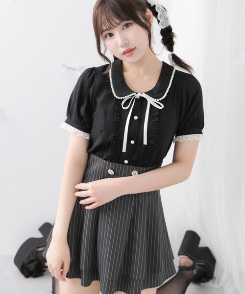 DearMyLoveRose（ディアマイラブローズ）の「丸襟クラシカルガーリーブラウス【大きいサイズ有り】（シャツ/ブラウス・レディース・チェック/ホワイト/ブラック・SMALL/MEDIUM/LL/LARGE/3L）」の14枚目の写真