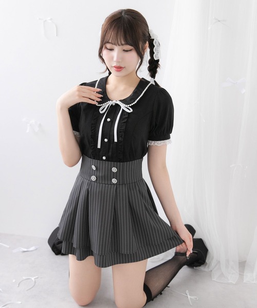 DearMyLoveRose（ディアマイラブローズ）の「丸襟クラシカルガーリーブラウス【大きいサイズ有り】（シャツ/ブラウス・レディース・チェック/ホワイト/ブラック・SMALL/MEDIUM/LL/LARGE/3L）」の15枚目の写真
