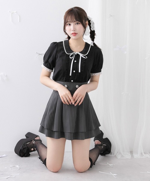 DearMyLoveRose（ディアマイラブローズ）の「丸襟クラシカルガーリーブラウス【大きいサイズ有り】（シャツ/ブラウス・レディース・チェック/ホワイト/ブラック・SMALL/MEDIUM/LL/LARGE/3L）」の16枚目の写真