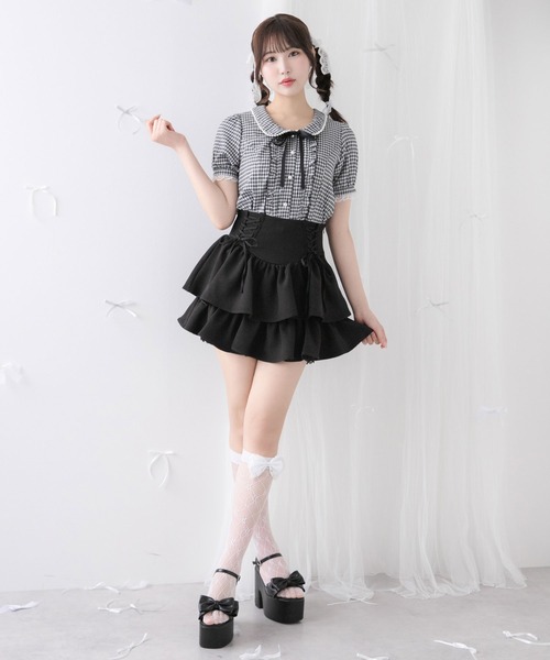 DearMyLoveRose（ディアマイラブローズ）の「丸襟クラシカルガーリーブラウス【大きいサイズ有り】（シャツ/ブラウス・レディース・チェック/ホワイト/ブラック・SMALL/MEDIUM/LL/LARGE/3L）」の19枚目の写真