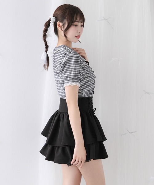 DearMyLoveRose（ディアマイラブローズ）の「丸襟クラシカルガーリーブラウス【大きいサイズ有り】（シャツ/ブラウス・レディース・チェック/ホワイト/ブラック・SMALL/MEDIUM/LL/LARGE/3L）」の20枚目の写真