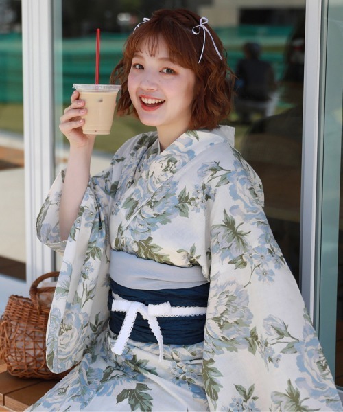 【新品未使用】銀座三越で購入した浴衣と帯です ときめき夏恋浴衣ヘコ帯3点セット（浴衣）｜和なでしこ