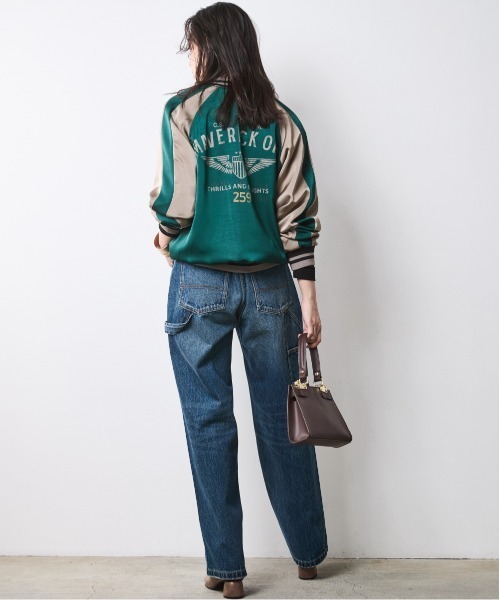 CHIC STYLE(シックスタイル)の「リバーシブルスカジャン<大きいサイズ有>シックスタイル(スカジャン・レディース・オレンジ系/グリーン系・3L/LL/L/M/5L/4L)」の6枚目の写真