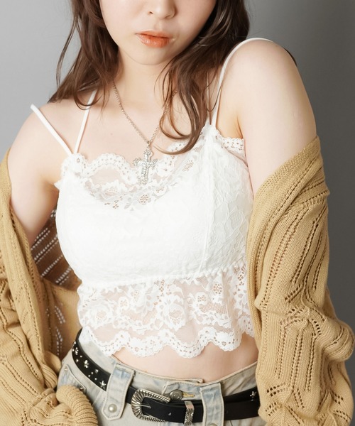 ホワイト レース付き キャミソール セール】カップ付きキャミソール/レース（キャミソール）｜SPINNS