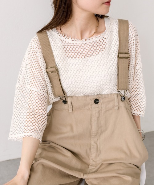 PUAL CE CIN(ピュアルセシン)の「ハーフスリーブメッシュプルオーバー(Tシャツ/カットソー・レディース・アイボリー/ブラック・FREE)」の5枚目の写真