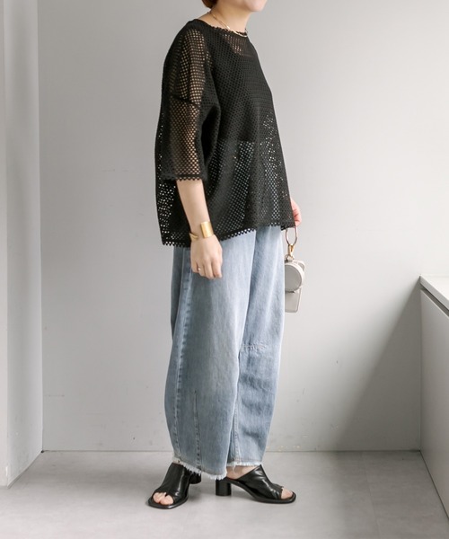 PUAL CE CIN(ピュアルセシン)の「ハーフスリーブメッシュプルオーバー(Tシャツ/カットソー・レディース・アイボリー/ブラック・FREE)」の21枚目の写真
