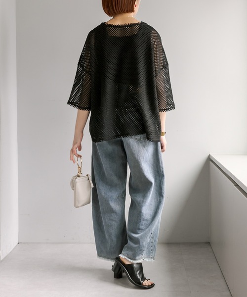 PUAL CE CIN(ピュアルセシン)の「ハーフスリーブメッシュプルオーバー(Tシャツ/カットソー・レディース・アイボリー/ブラック・FREE)」の20枚目の写真
