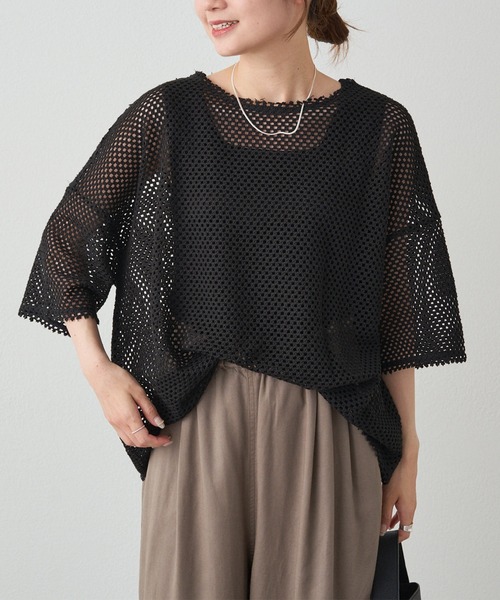 パルセシン(PUAL CE CIN) ハーフコート　フリーサイズ ハーフスリーブメッシュプルオーバー（Tシャツ/カットソー