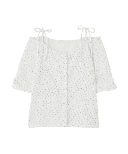 FREE'S MART（フリーズマート）の「（ＭＦＭ）リボンショルダー小花半袖カーディガン（Tシャツ/カットソー・レディース・ホワイト/ネイビー・FREE）」の3枚目の写真