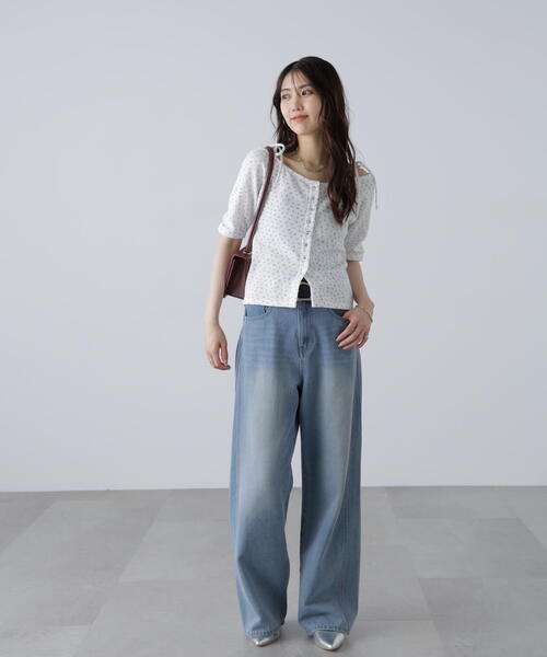 FREE'S MART（フリーズマート）の「（ＭＦＭ）リボンショルダー小花半袖カーディガン（Tシャツ/カットソー・レディース・ホワイト/ネイビー・FREE）」の11枚目の写真