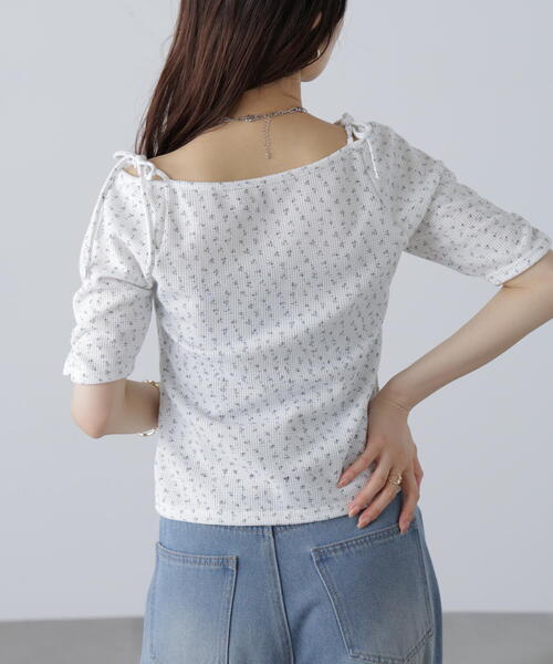 FREE'S MART（フリーズマート）の「（ＭＦＭ）リボンショルダー小花半袖カーディガン（Tシャツ/カットソー・レディース・ホワイト/ネイビー・FREE）」の15枚目の写真