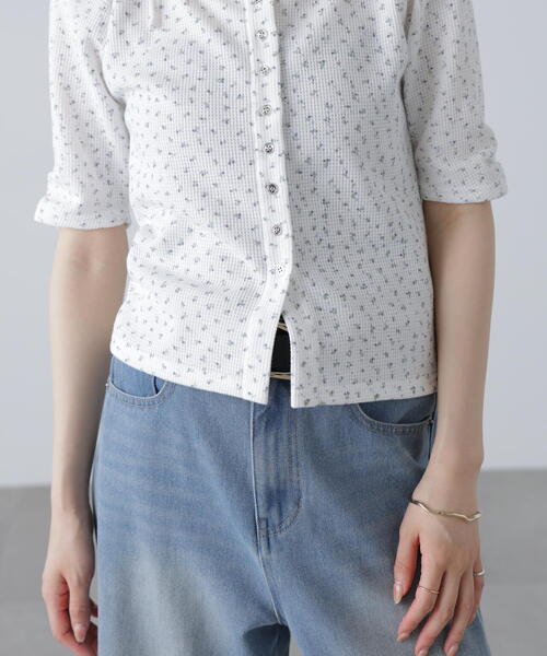 FREE'S MART（フリーズマート）の「（ＭＦＭ）リボンショルダー小花半袖カーディガン（Tシャツ/カットソー・レディース・ホワイト/ネイビー・FREE）」の21枚目の写真