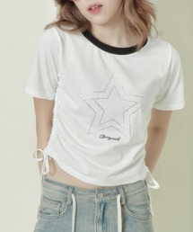 《キラッとドロスト》レディース 半袖Tシャツ サイドギャザー クロップド丈 春夏秋