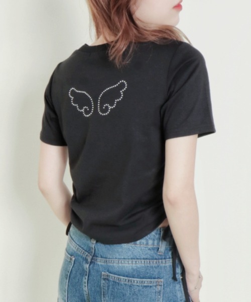 GORGE(ゴージ)の「《キラッとドロスト》レディース 半袖Tシャツ サイドギャザー クロップド丈 春夏秋(Tシャツ/カットソー・レディース・ブラック/オフホワイト/ブルー/グレー・F)」の3枚目の写真
