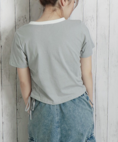 GORGE(ゴージ)の「《キラッとドロスト》レディース 半袖Tシャツ サイドギャザー クロップド丈 春夏秋(Tシャツ/カットソー・レディース・ブラック/オフホワイト/ブルー/グレー・F)」の12枚目の写真