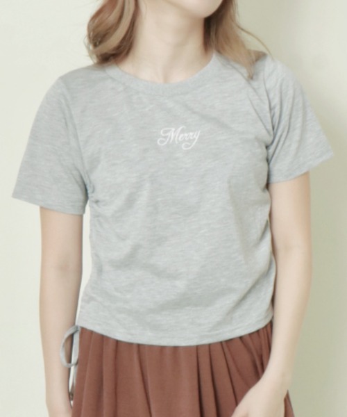 ウエストリボンデザイン Tシャツ 半袖トップス 3色 4080101 LADY LIKE tシャツ 「春夏新作」胸リボンレイヤード風半袖