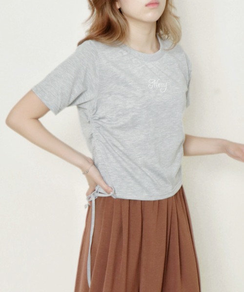 GORGE(ゴージ)の「《キラッとドロスト》レディース 半袖Tシャツ サイドギャザー クロップド丈 春夏秋(Tシャツ/カットソー・レディース・ブラック/オフホワイト/ブルー/グレー・F)」の15枚目の写真