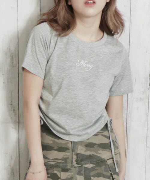 GORGE(ゴージ)の「《キラッとドロスト》レディース 半袖Tシャツ サイドギャザー クロップド丈 春夏秋(Tシャツ/カットソー・レディース・ブラック/オフホワイト/ブルー/グレー・F)」の10枚目の写真